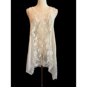Flew de Lis Tunic Top Womens M White Sheer Embroidered Lace Fairy Angelcore 3D